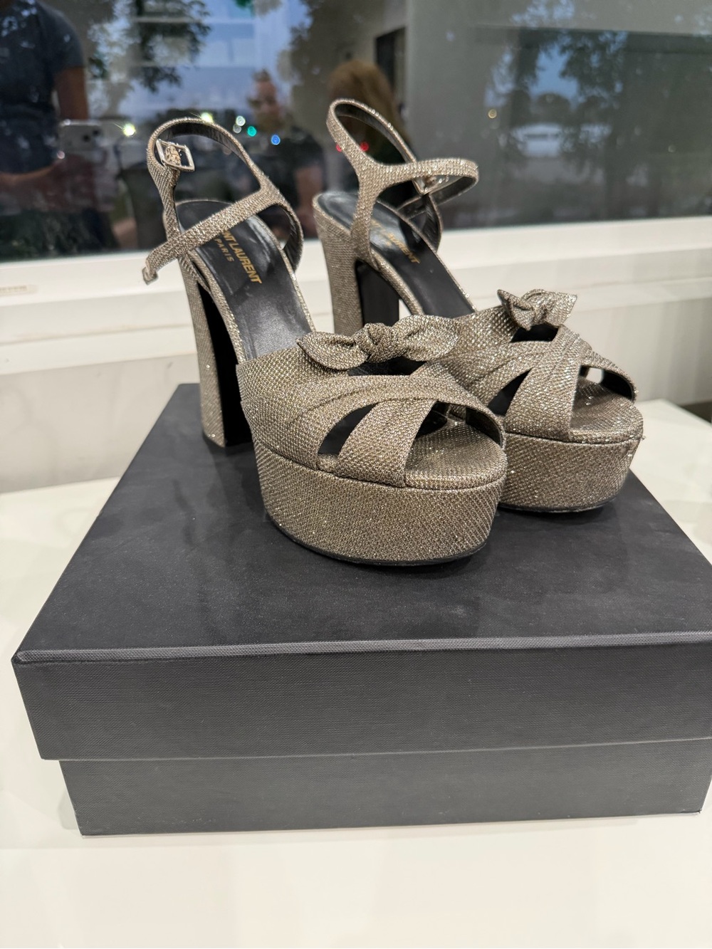 Saint Laurent Metallic Gold Knotted Platform Sandals